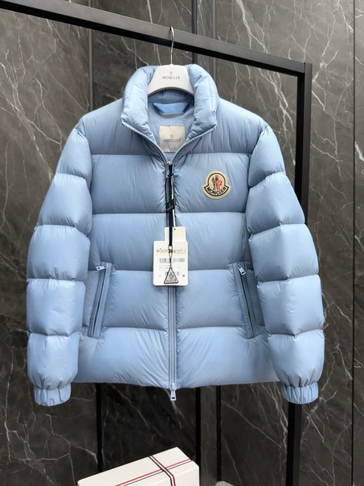 Moncler Stand-Collar Puffer Jacket with Large Chest Logo