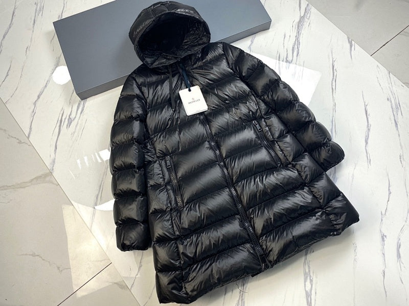 Moncler Long Hooded Puffer Coat in Black