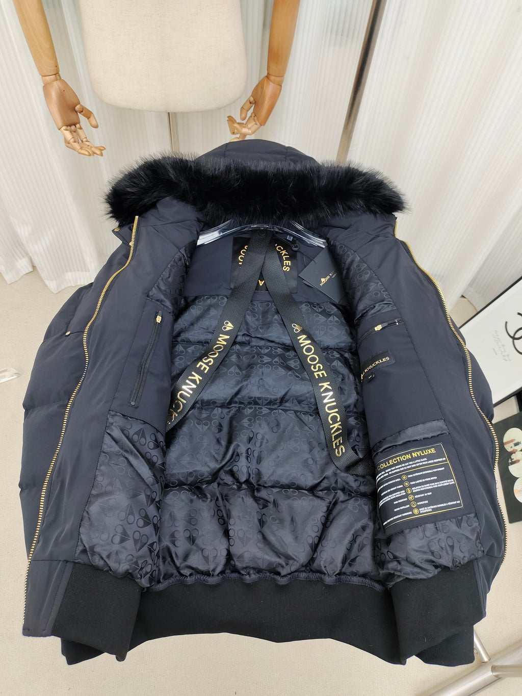 Moose Knuckles Quilted Hooded Bomber Jacket with Gold-Tone Details