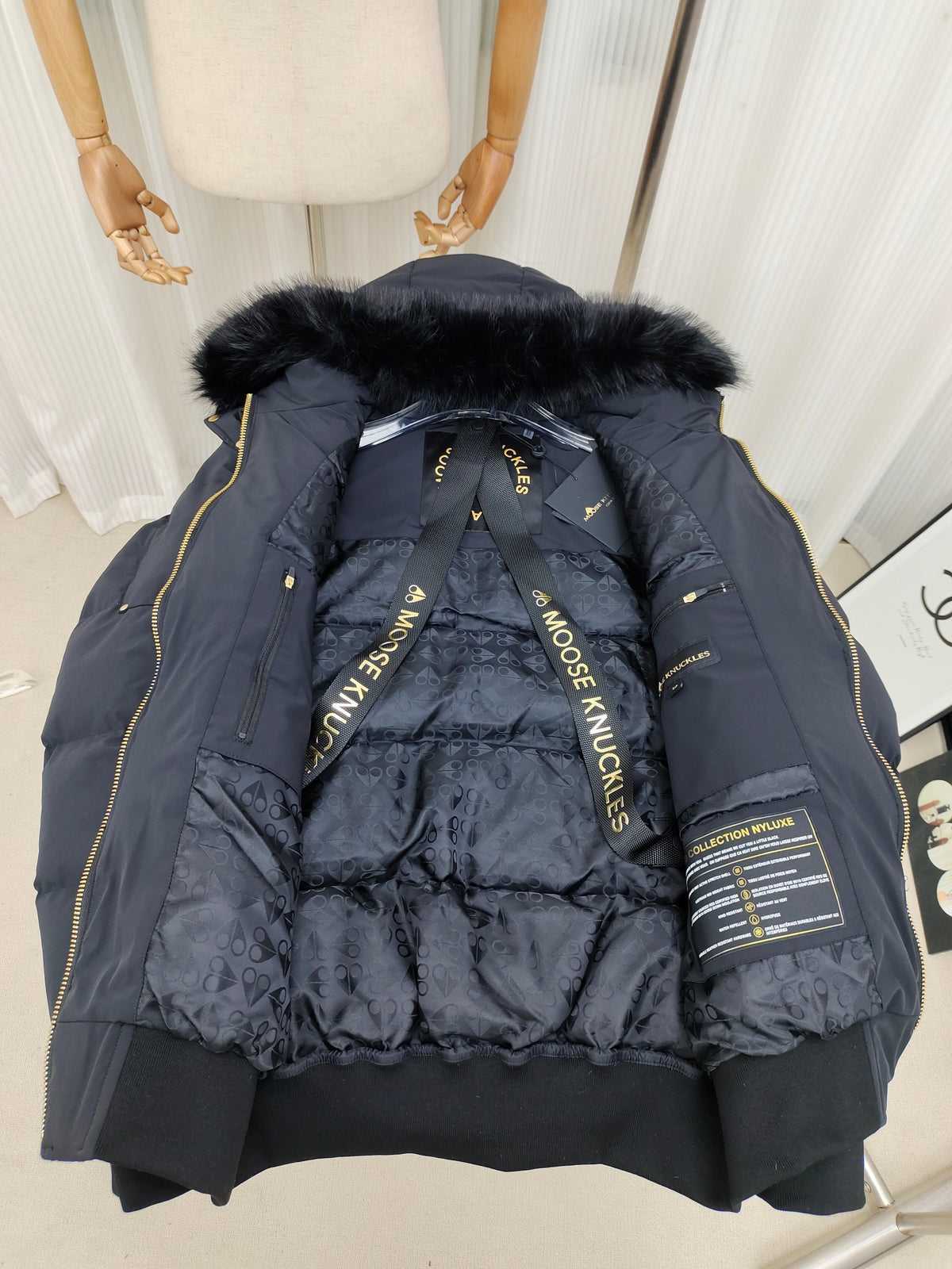 Moose Knuckles Quilted Hooded Bomber Jacket with Gold-Tone Details