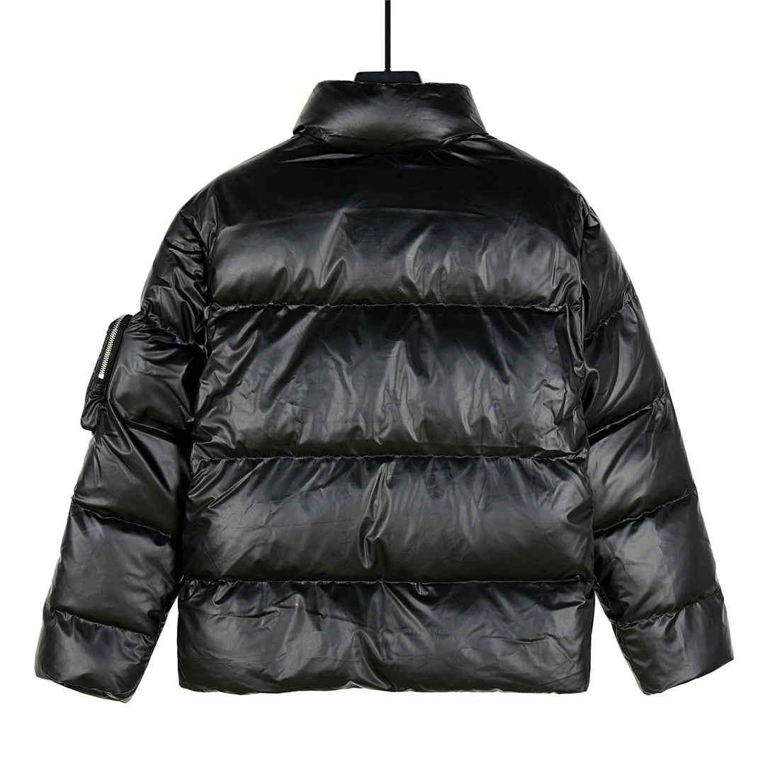 Prada Glossy Stand-Collar Puffer Jacket with Large Front Pockets