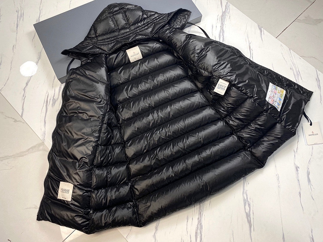 Moncler Long Hooded Puffer Coat in Black