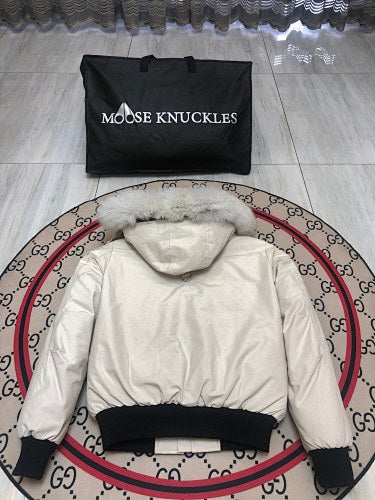 Moose Knuckles Men's Hooded Bomber Jacket in Cream