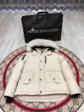 Moose Knuckles Men's Cream Quilted Hooded Jacket with Flap Pockets