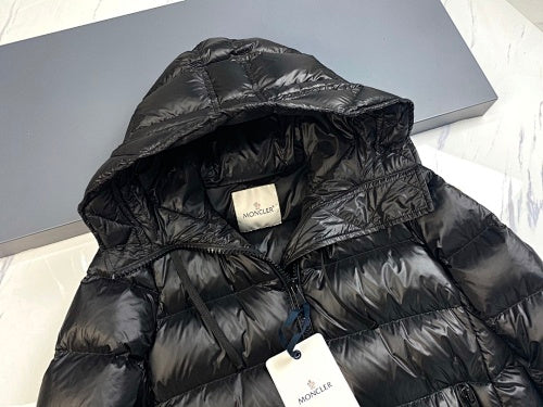Moncler Long Hooded Puffer Coat in Black