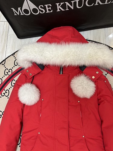 Moose Knuckles Women's Long Hooded Parka with Pom-Pom Details