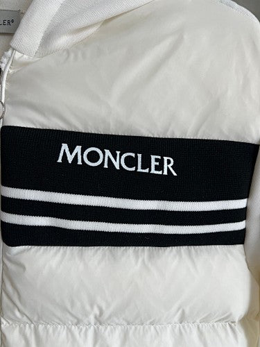 Moncler Hooded Knit Jacket with Quilted Front in White