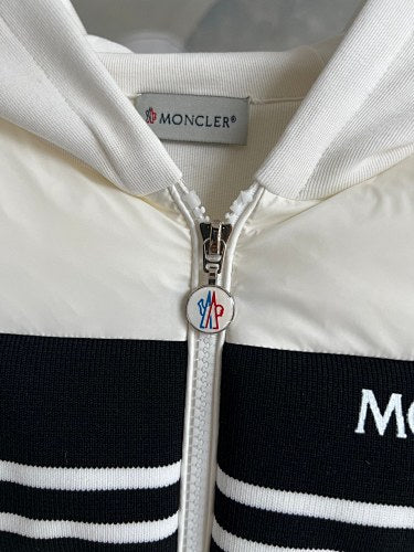 Moncler Hooded Knit Jacket with Quilted Front in White