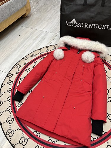 Moose Knuckles Women's Long Hooded Parka with Pom-Pom Details
