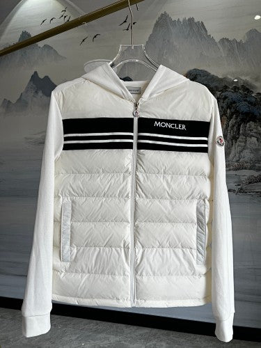 Moncler Hooded Knit Jacket with Quilted Front in White