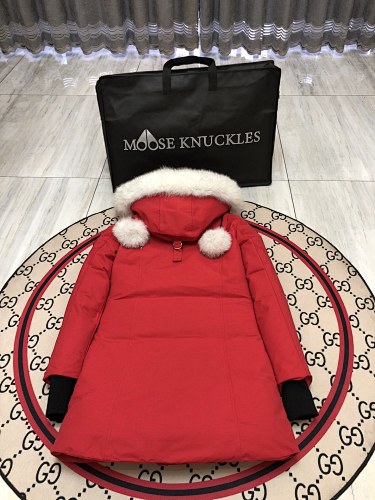 Moose Knuckles Women's Long Hooded Parka with Pom-Pom Details