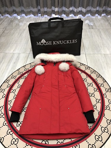 Moose Knuckles Women's Long Hooded Parka with Pom-Pom Details