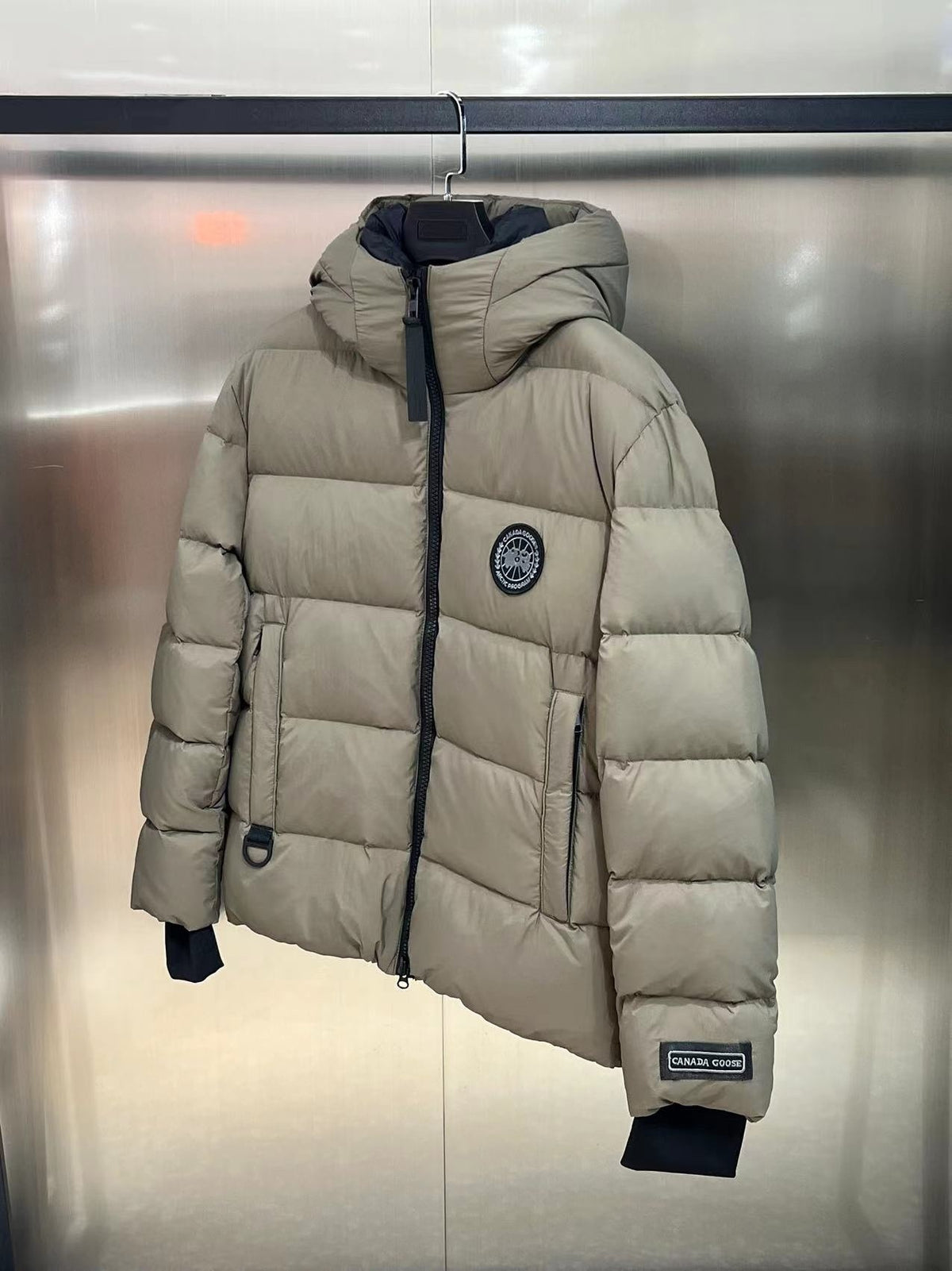 Canada Goose Hooded Puffer Jacket with Black Chest Patch