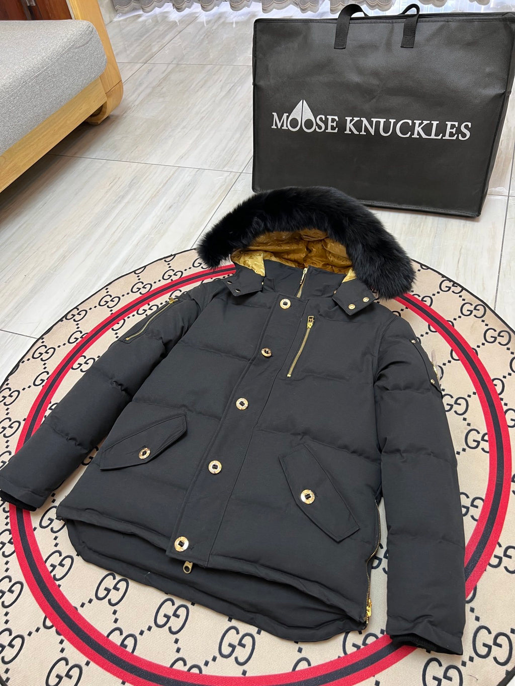 Moose Knuckles Men's Quilted Hooded Jacket with Gold-Tone Hardware