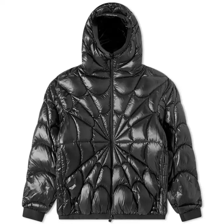 Moncler Violier Spiderweb-Quilted Hooded Puffer Jacket in Black