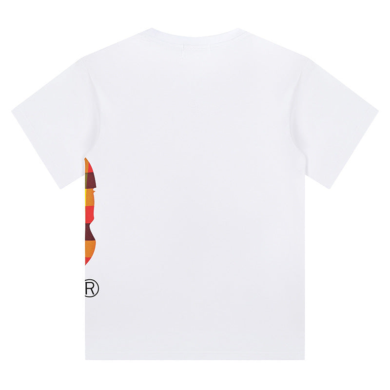 BAPE Red Plaid Side Ape Head Men's T-Shirt - White
