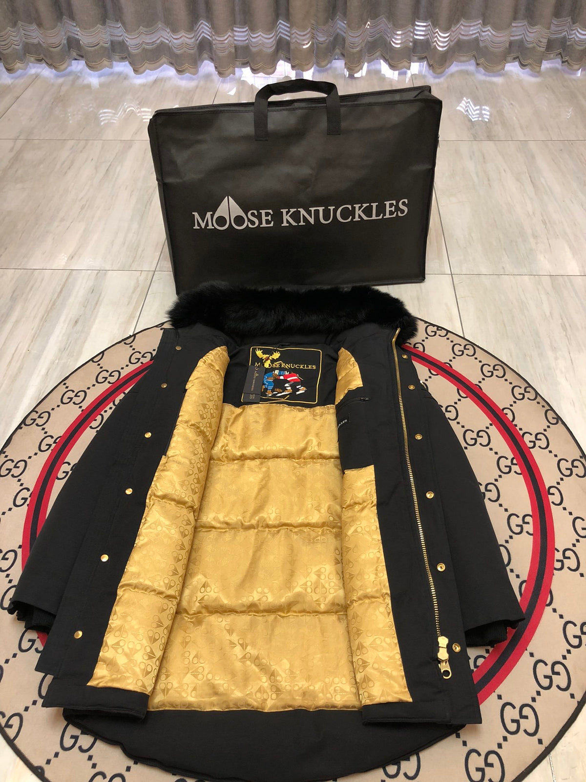 Moose Knuckles Men's Long Hooded Parka with Gold-Tone Details