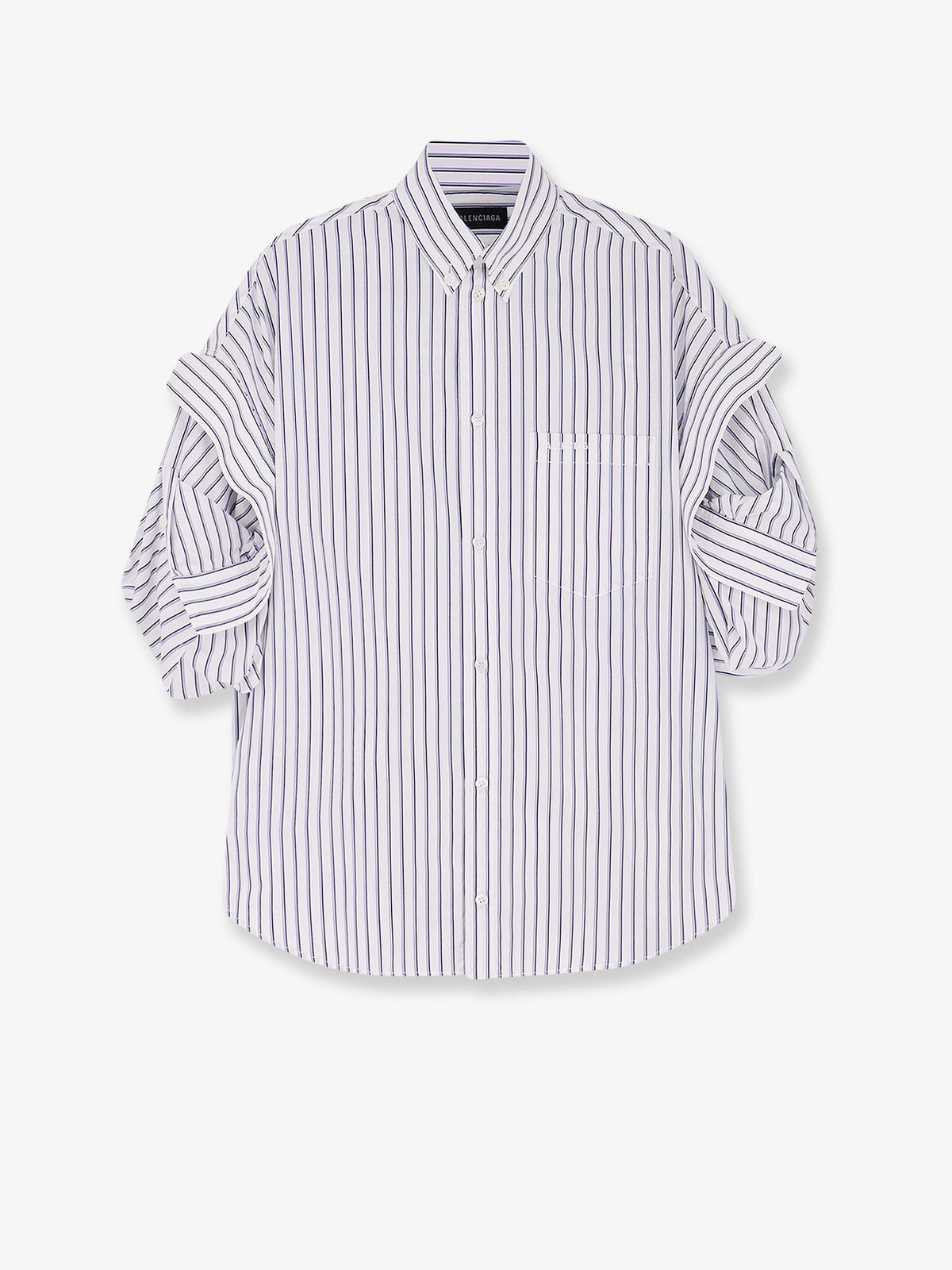 Balenciaga Tucked Sleeve Striped Cotton women Shirt White