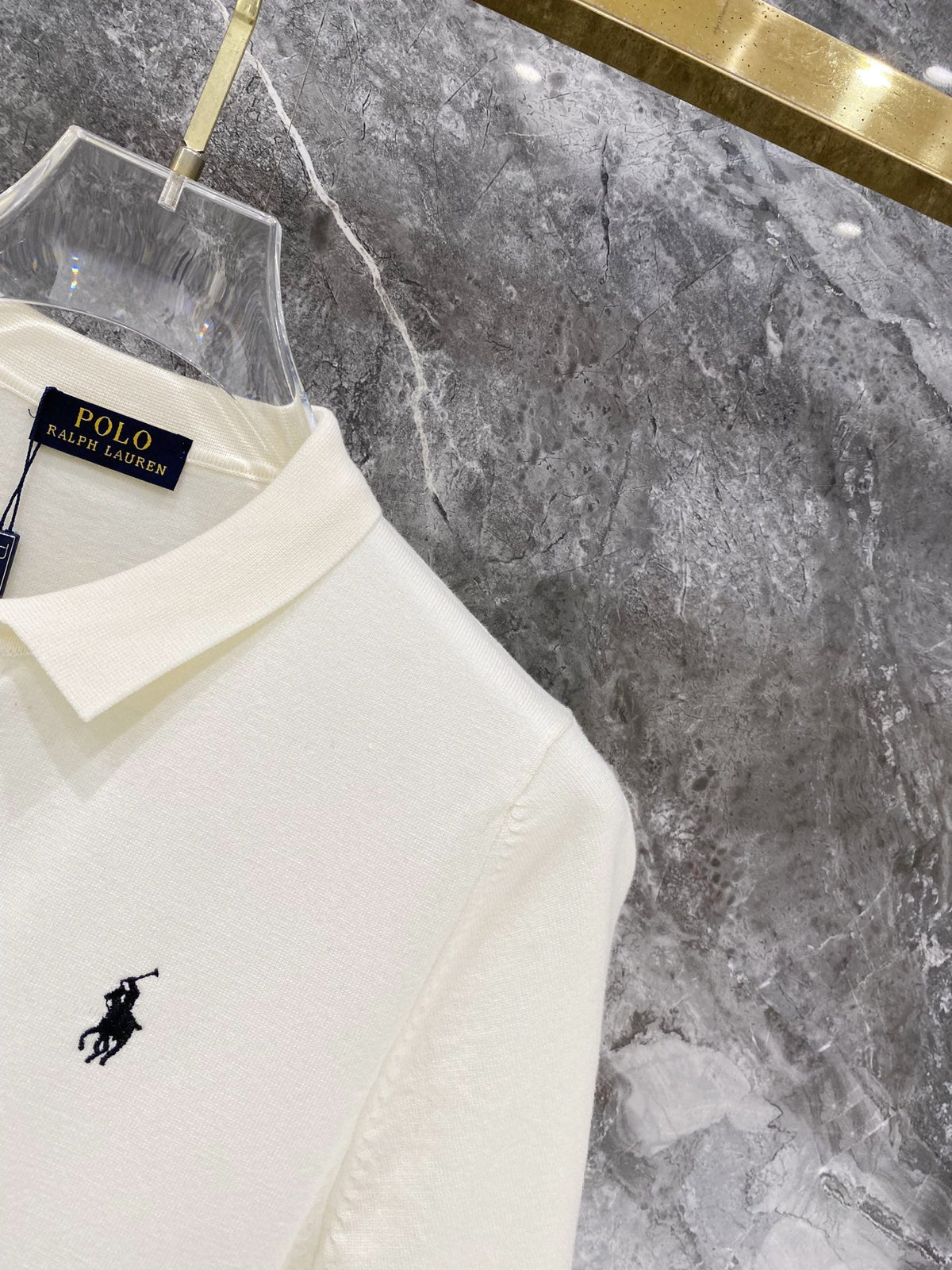 Men's Pique Knit Short‑Sleeve Polo Shirt Small Horse Embroidery Solid Cream Casual Top