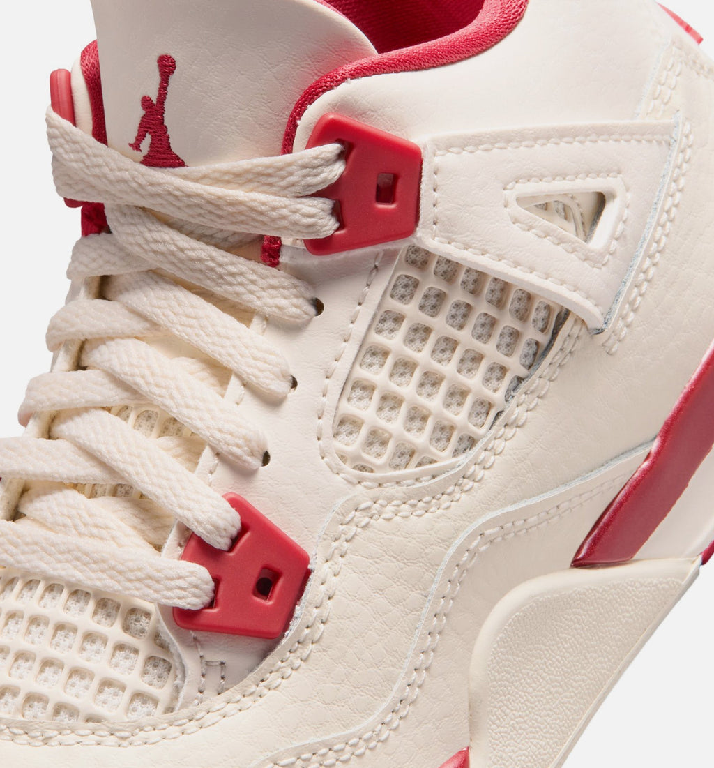 Air Jordan 4 Retro Valentine's Day Preschool Shoes - Pale Ivory Sierra Red Tough Red