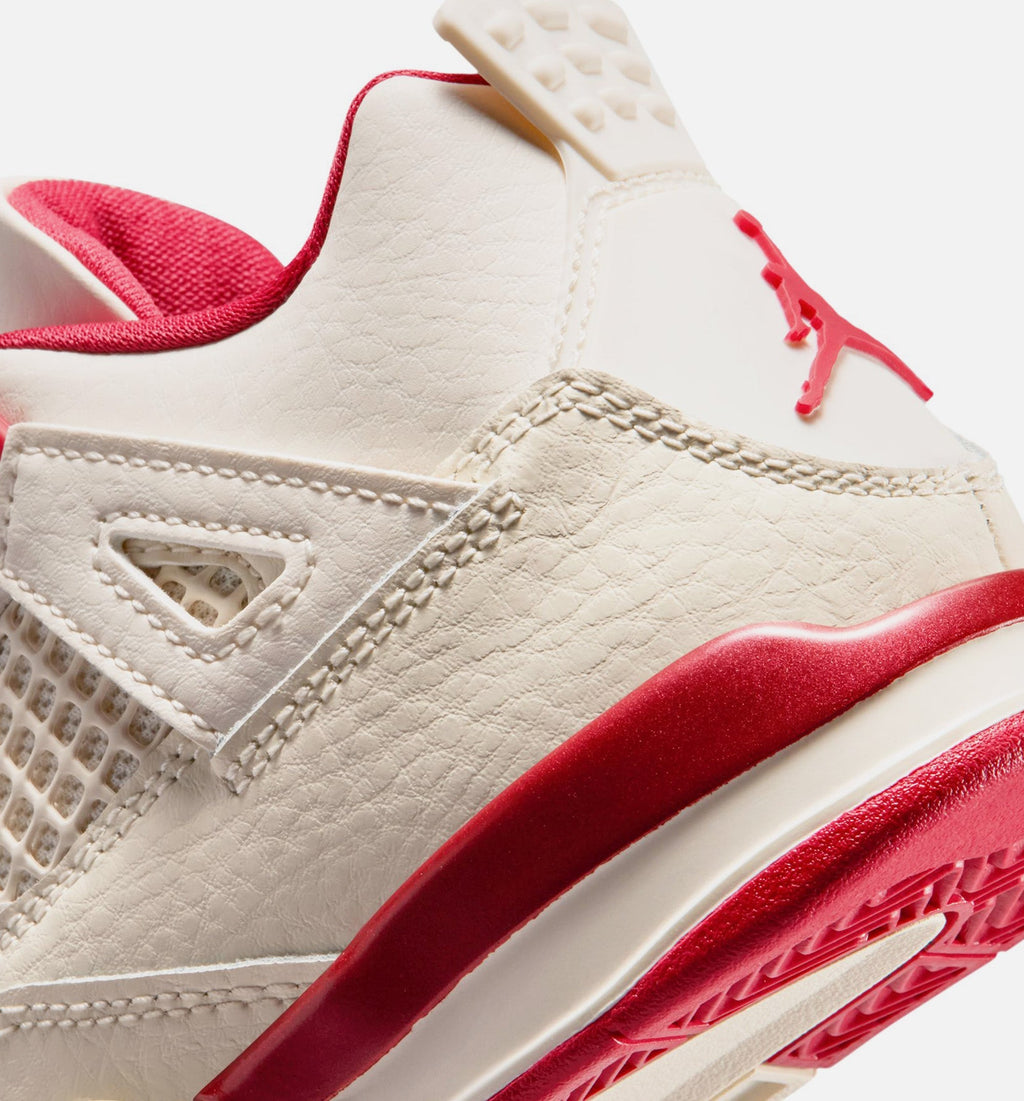 Air Jordan 4 Retro Valentine's Day Preschool Shoes - Pale Ivory Sierra Red Tough Red