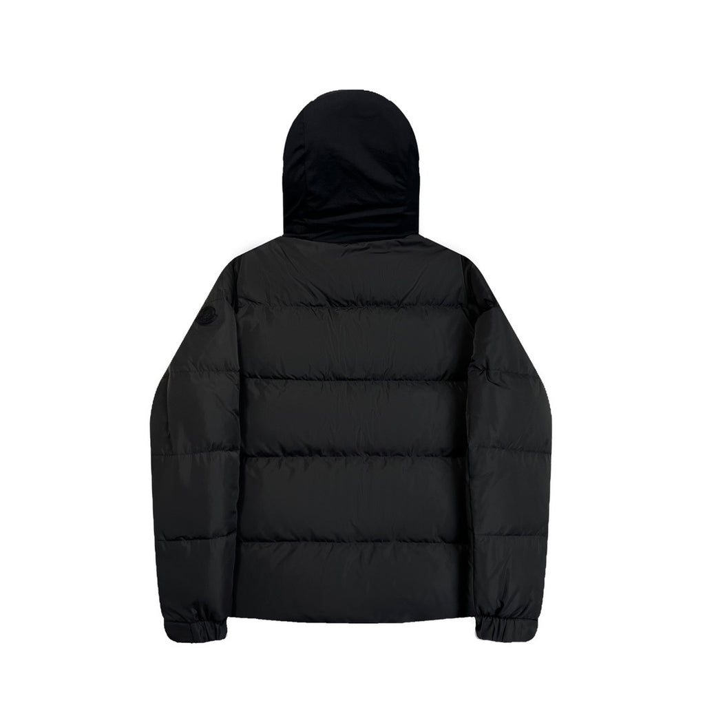 Quilted Puffer Jacket with Black Hood and High Collar
