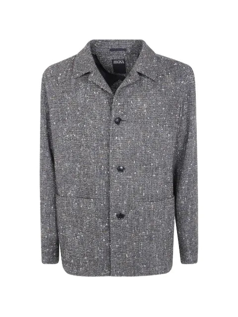 Zegna herringbone-weave button-up shirt jacket