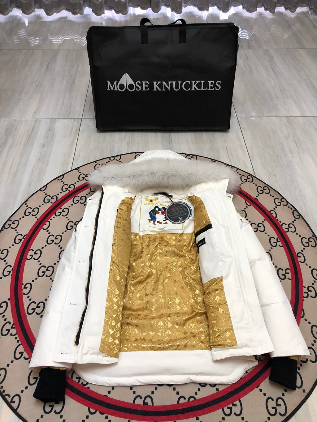 Moose Knuckles Women's Quilted Hooded Jacket with Gold-Tone Details
