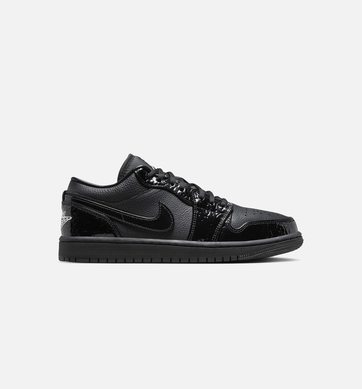 Air Jordan 1 Low Patent Elephant Women's Sneakers - Black/Black/White/Metallic Silver