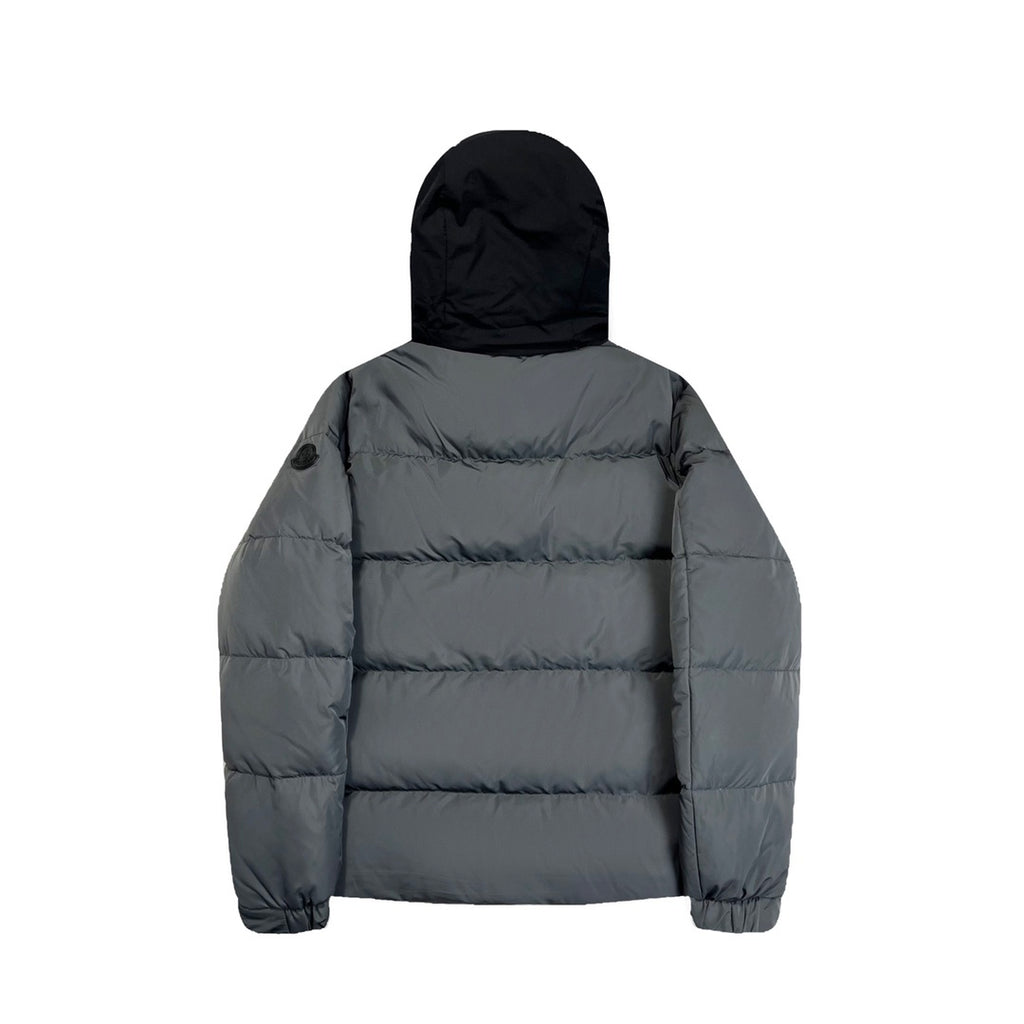 Quilted Puffer Jacket with Black Hood and High Collar
