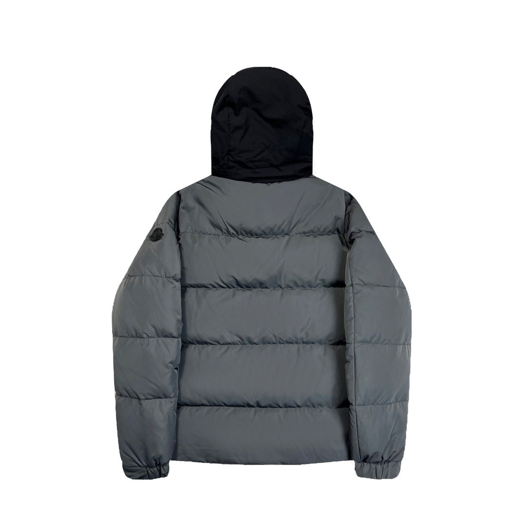 Quilted Puffer Jacket with Black Hood and High Collar