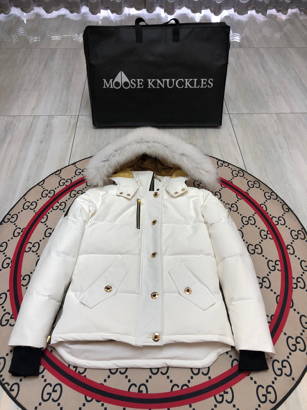 Moose Knuckles Women's Quilted Hooded Jacket with Gold-Tone Details