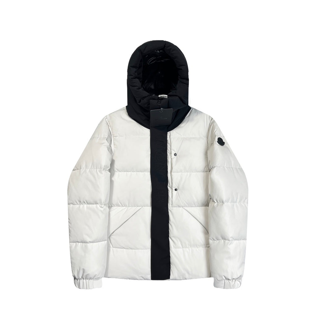 Quilted Puffer Jacket with Black Hood and High Collar