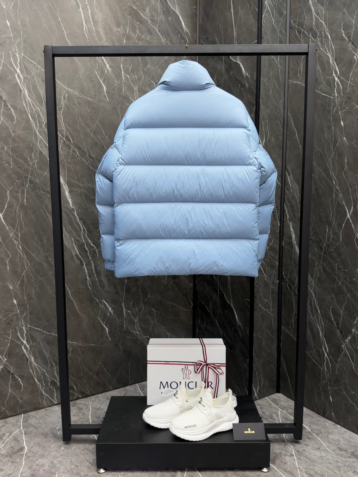Moncler Stand-Collar Puffer Jacket with Large Chest Logo
