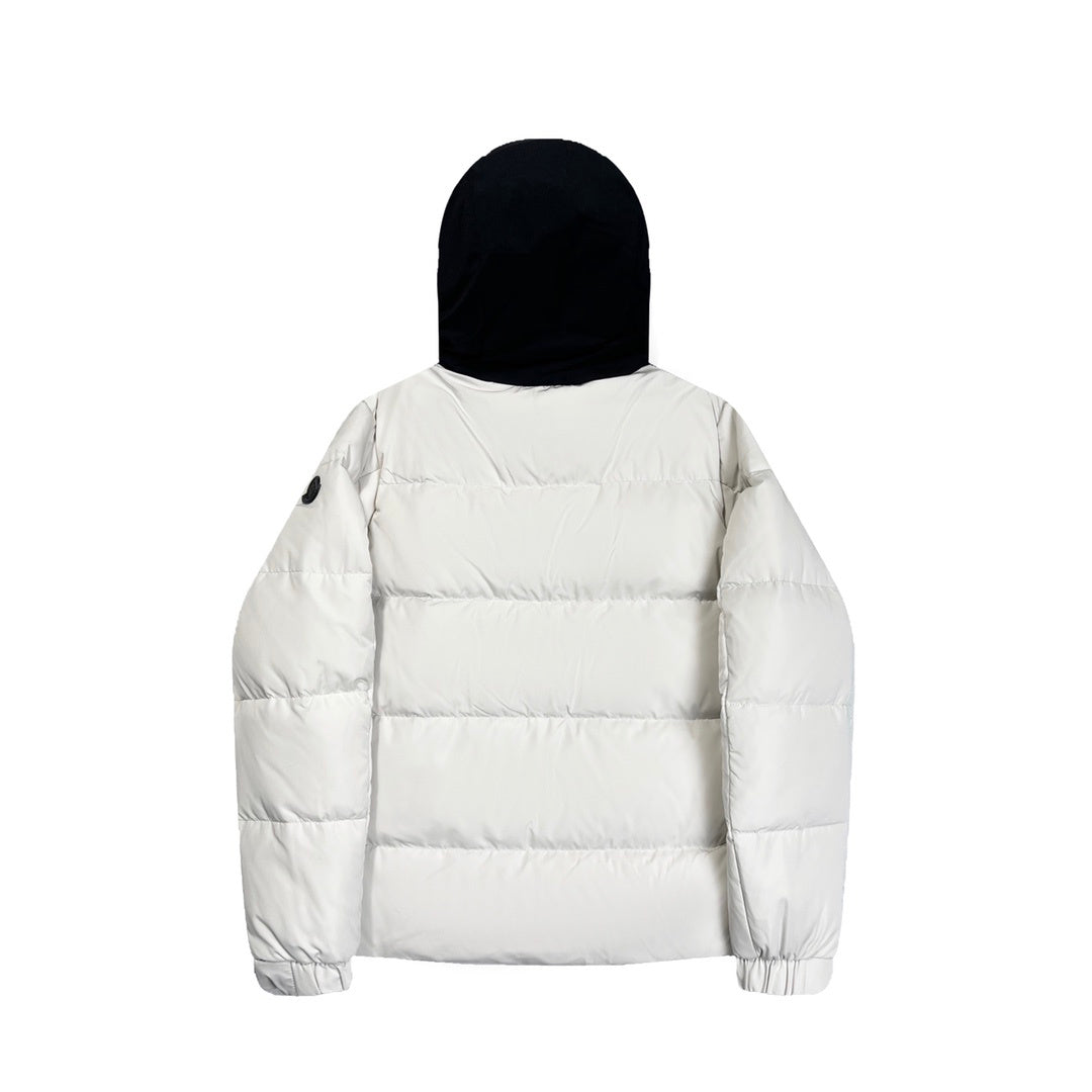 Quilted Puffer Jacket with Black Hood and High Collar
