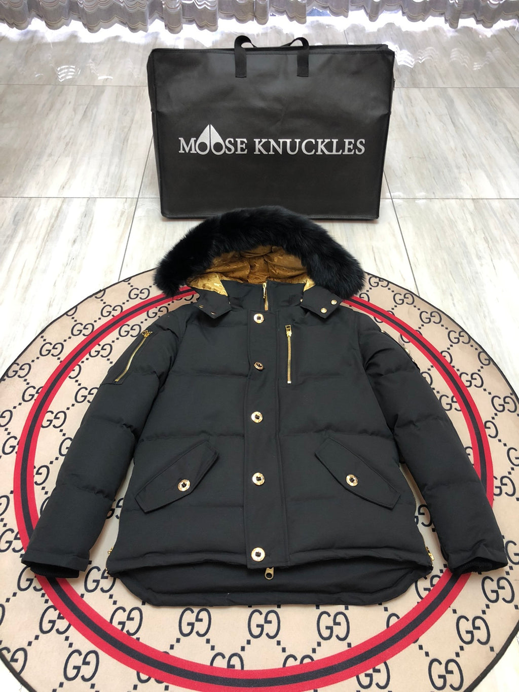 Moose Knuckles Men's Quilted Hooded Jacket with Gold-Tone Hardware