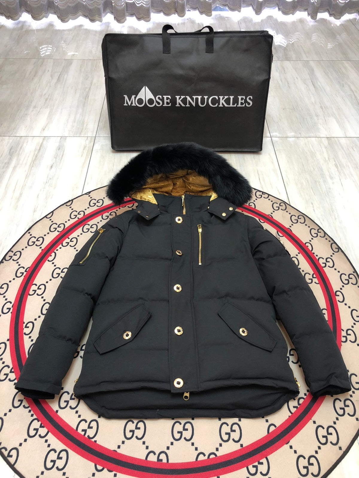 Moose Knuckles Men's Quilted Hooded Jacket with Gold-Tone Hardware
