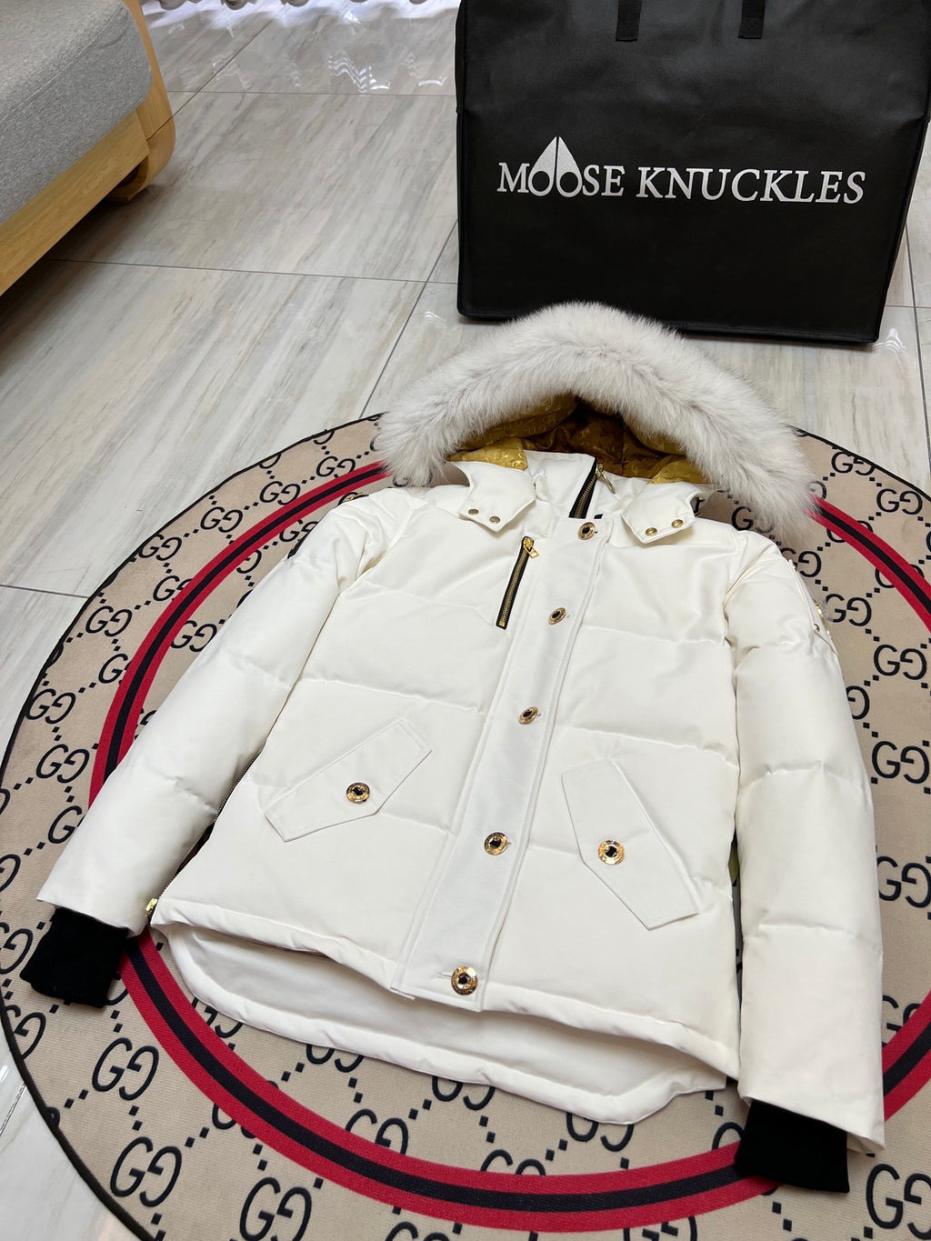 Moose Knuckles Women's Quilted Hooded Jacket with Gold-Tone Details