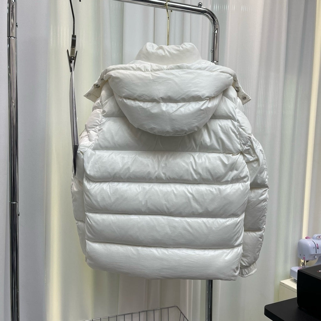 Moncler White Hooded Puffer Jacket with 70 Logo Patch