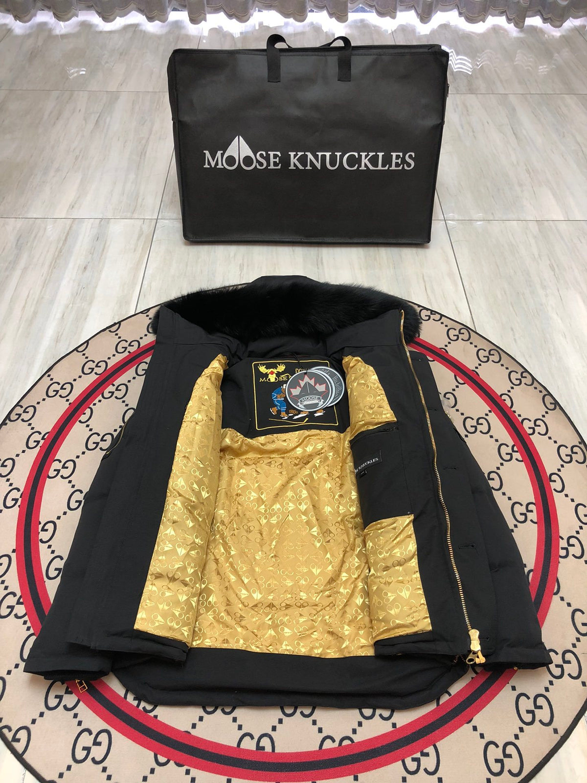 Moose Knuckles Men's Quilted Hooded Jacket with Gold-Tone Hardware