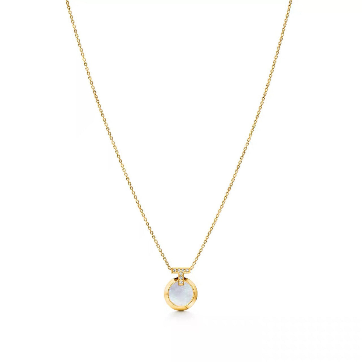 Tiffany Style T Motif Cubic Zirconia 18K Gold-Plated Necklace