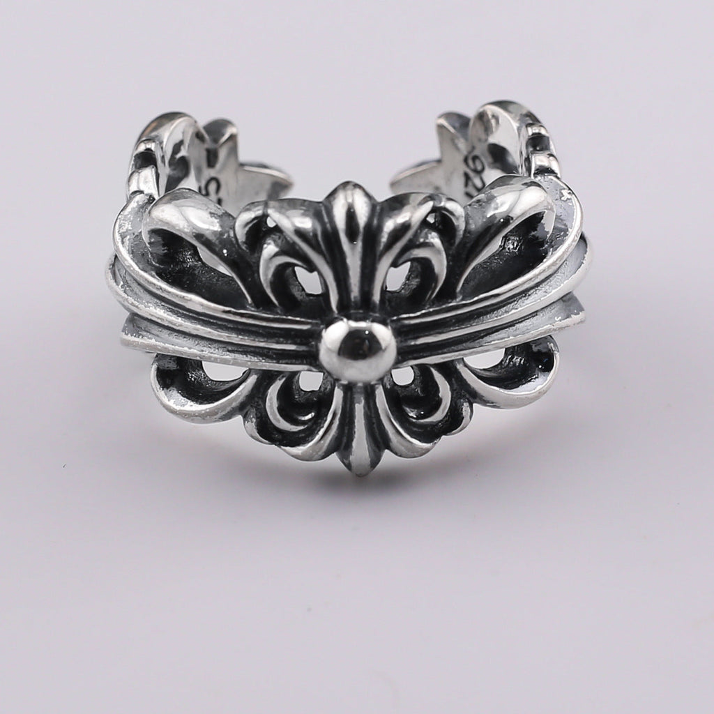 chrome hearts multi-color cross open sterling silver ring