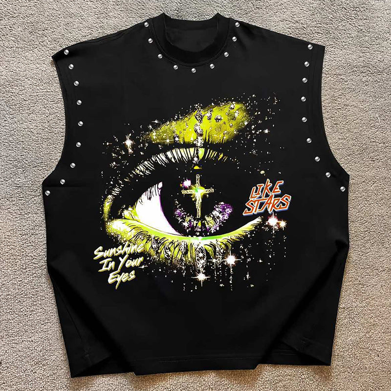 Number Graphic Rivet Sleeveless Loose Vest Top Women