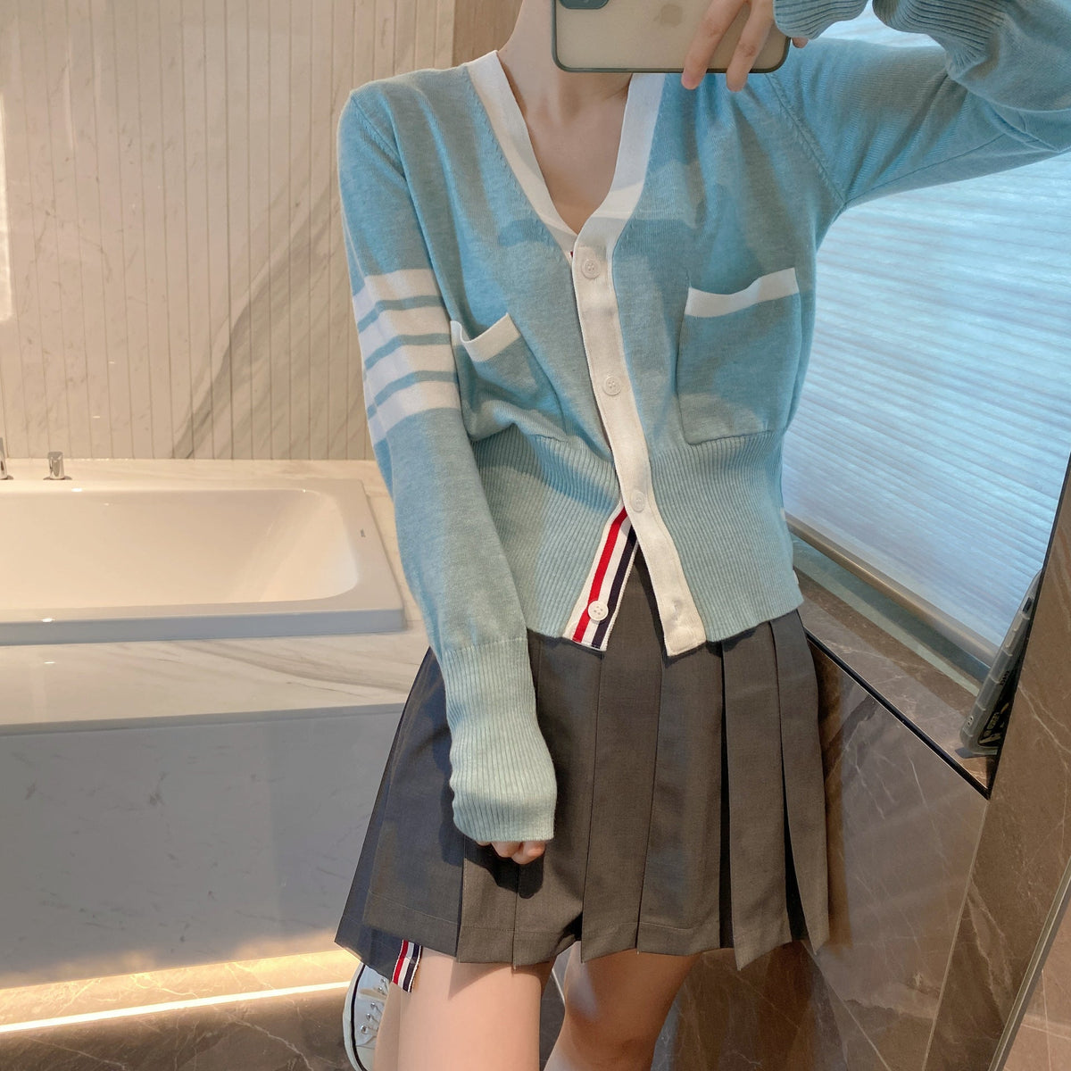 Thom Browne 2025SS Women's Rose and Bird Jacquard Cardigan