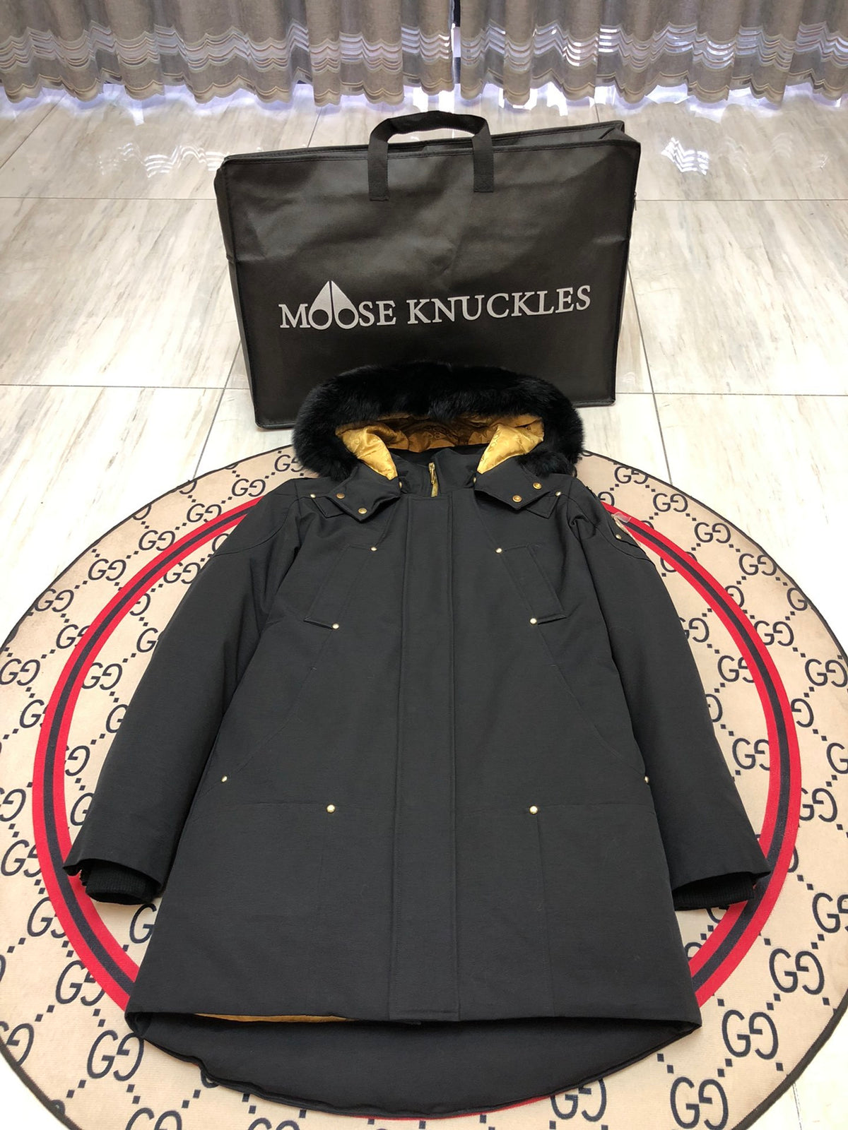 Moose Knuckles Men's Long Hooded Parka with Gold-Tone Details