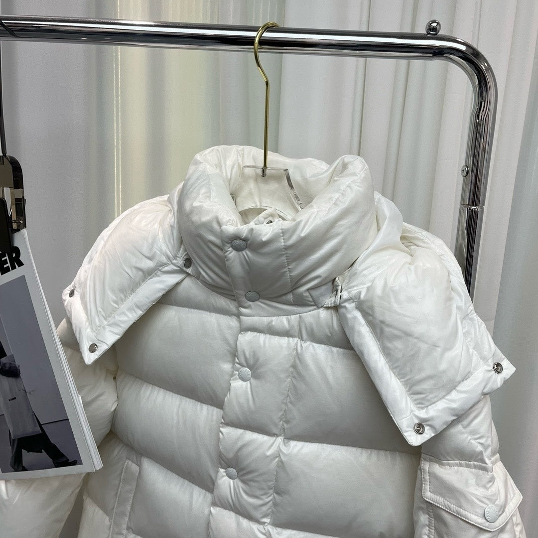Moncler White Hooded Puffer Jacket with 70 Logo Patch
