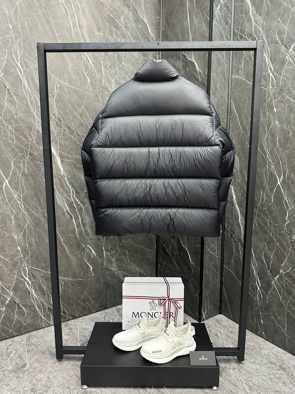 Moncler Stand-Collar Puffer Jacket with Large Chest Logo
