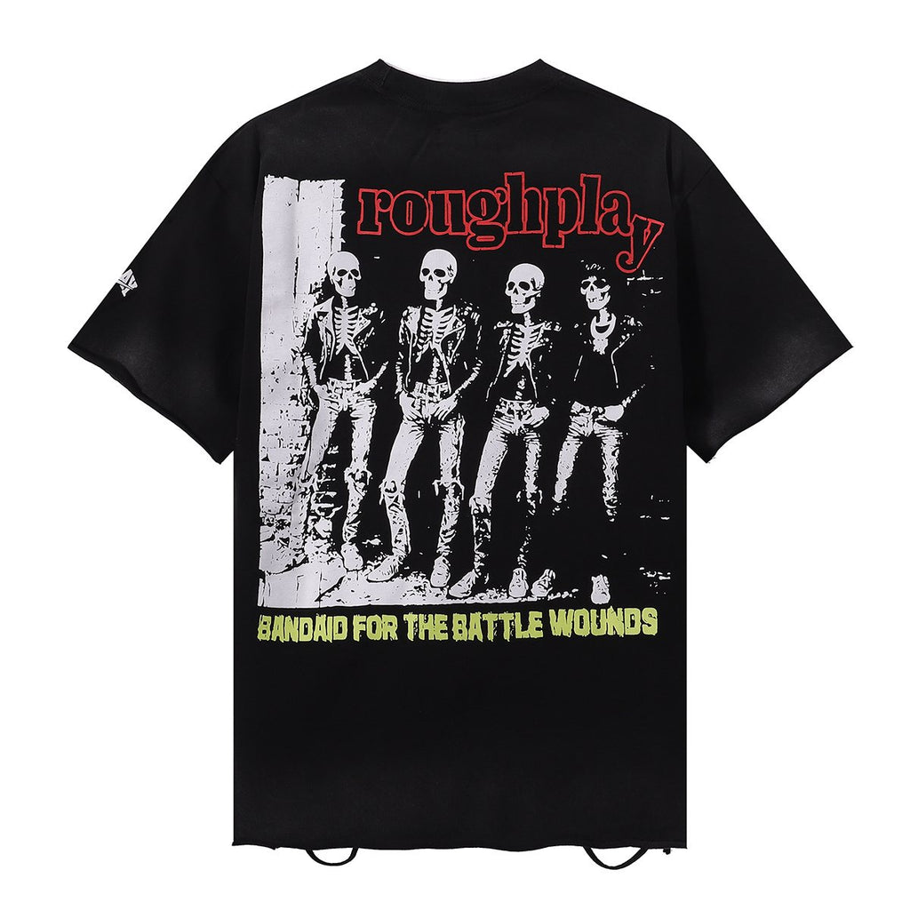 Rough Play Skeleton Rhinestone Distressed T-Shirt