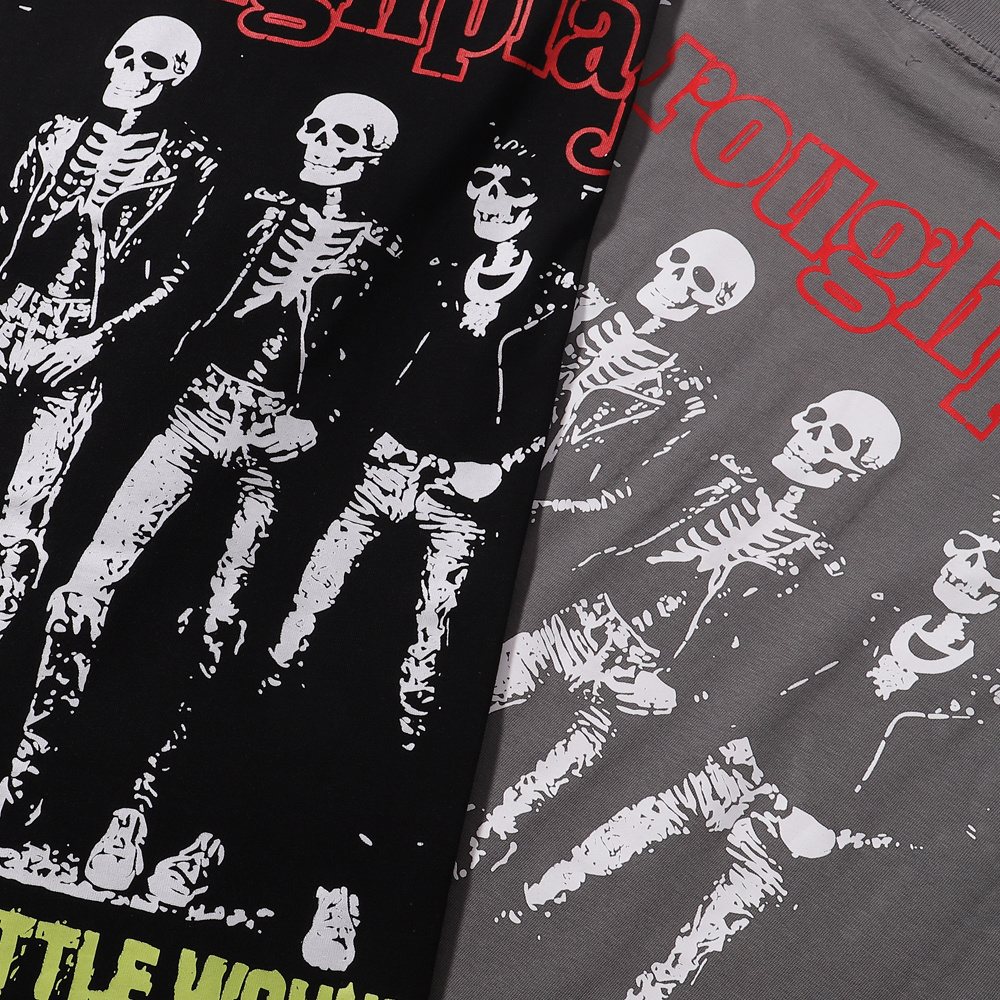 Rough Play Skeleton Rhinestone Distressed T-Shirt