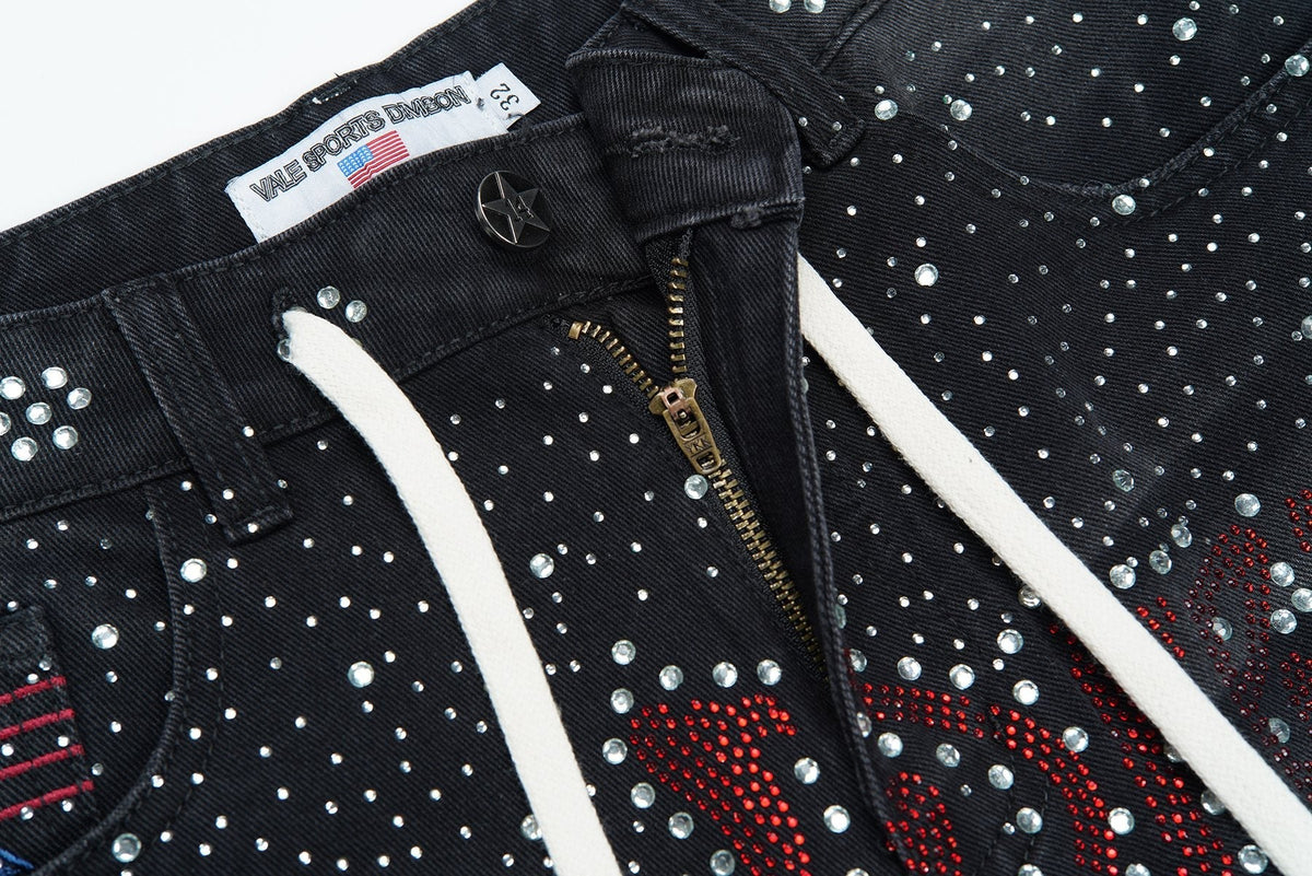 VALLEY Iced Out Rhinestone Denim Jorts